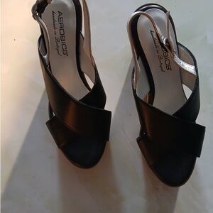 Black Women's Slingback Wedge Sandals